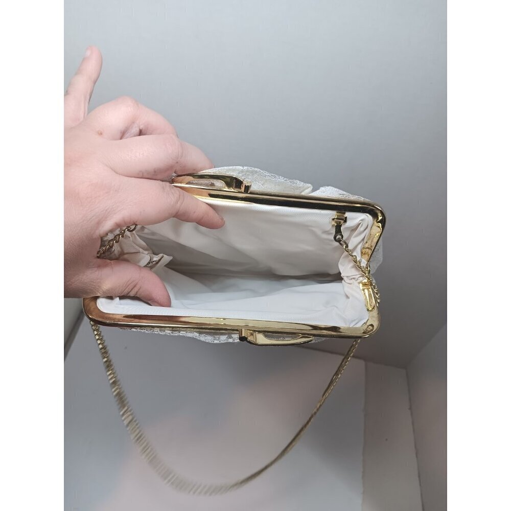 Pacific Connections White Lace Evening Gold Chain Bag Crosabody Purse - Picture 4 of 9